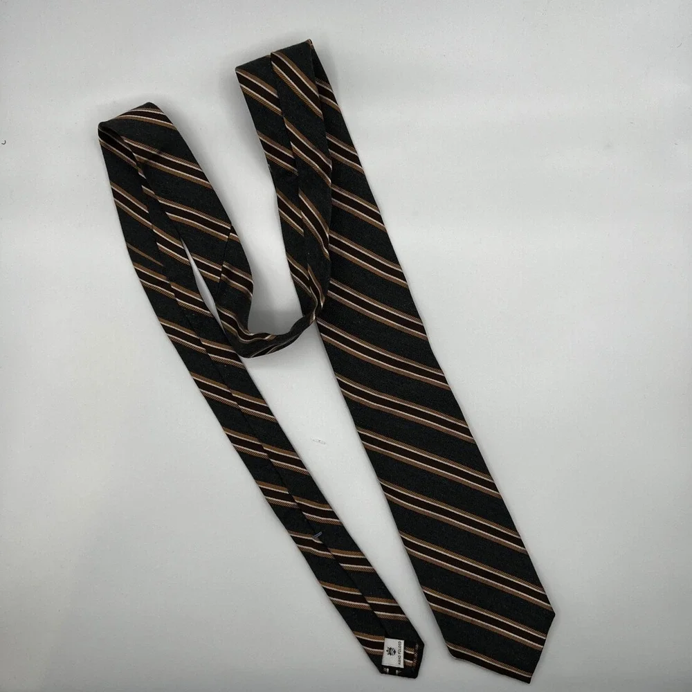 Peter Millar Ties Mens OS Gray Brown Excellent Hand‎ Folded Striped Silk